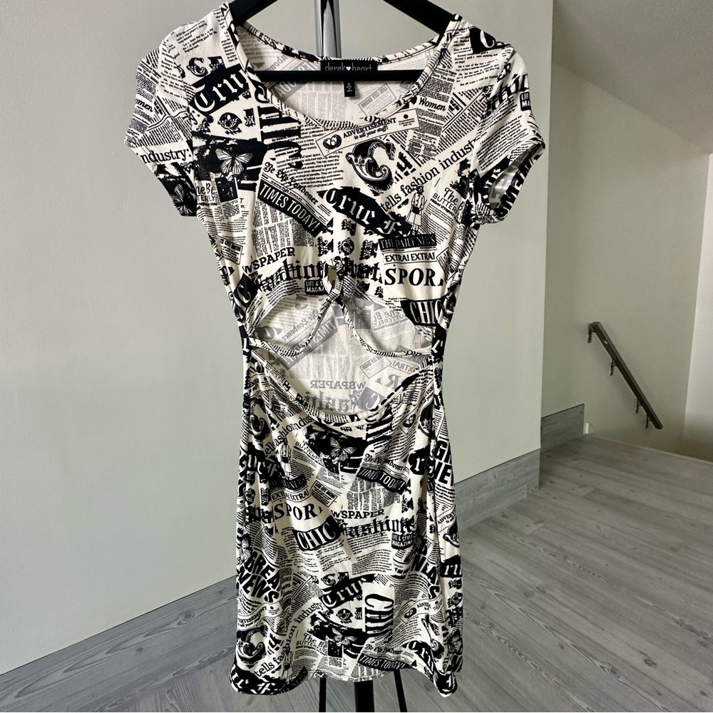 Derek Heart Newspaper cut out dress Small NWOT